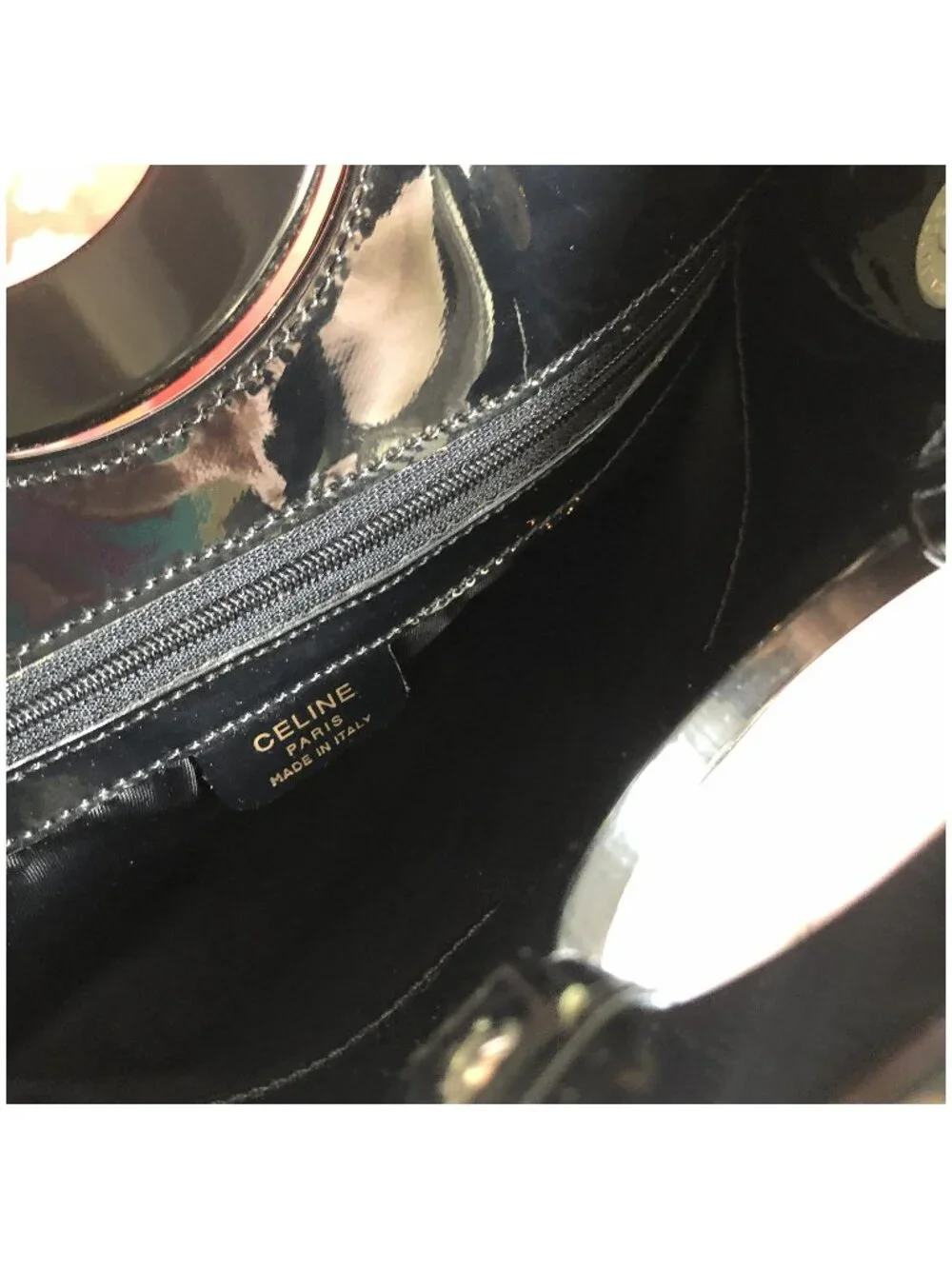 CELINE Black Patent Leather Circle Handbag Clutch Tote - Picture 6 of 10